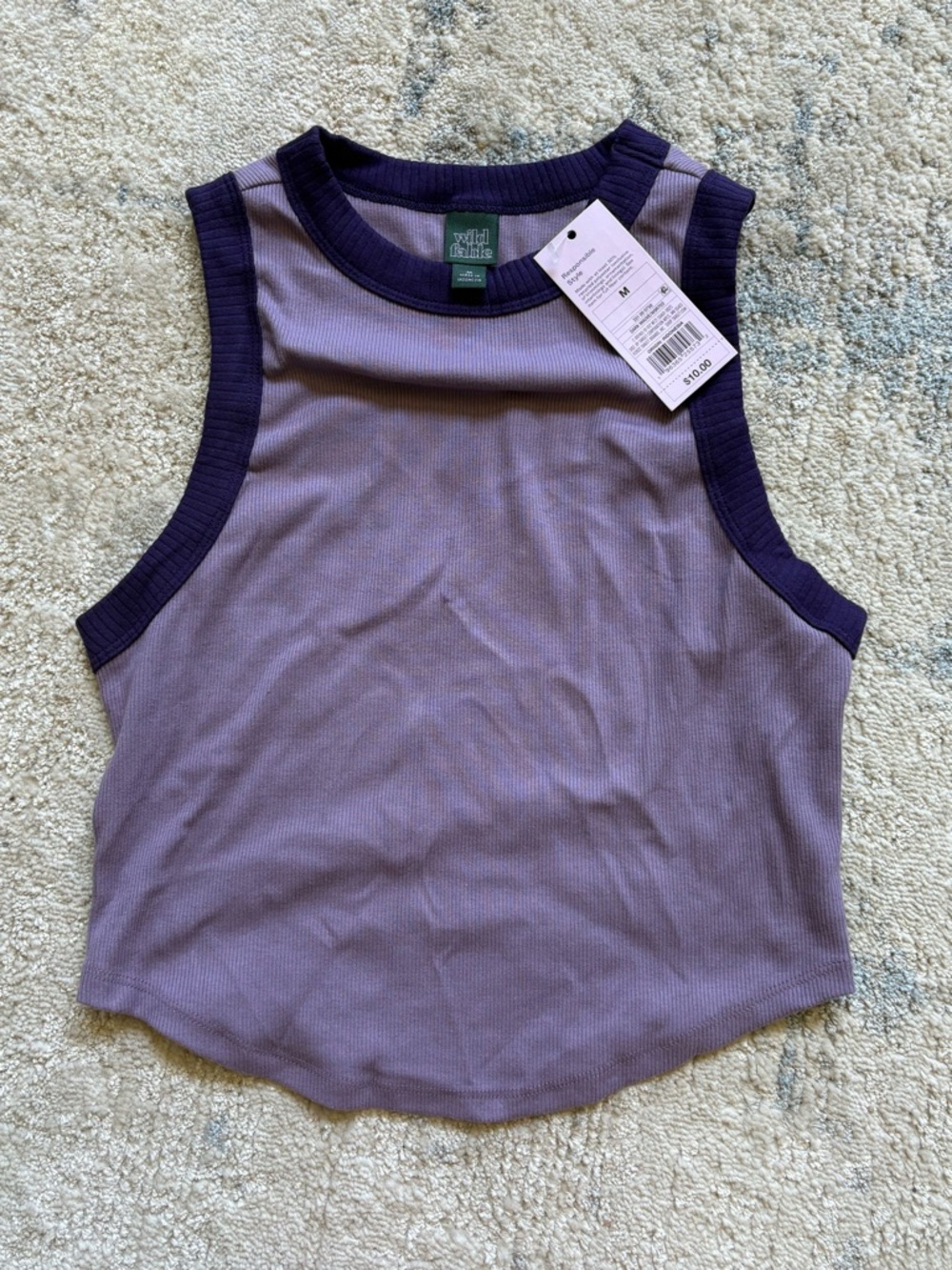 wild fable Lavender Ribbed Tank with Deep Purple Trim